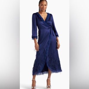 Hill house dolly dress feather embellished wrap dress never worn tags on